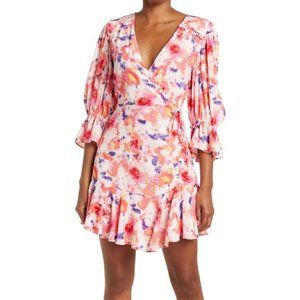 Betsey Johnson Sunset Floral Trim Wrap Dress Size 14